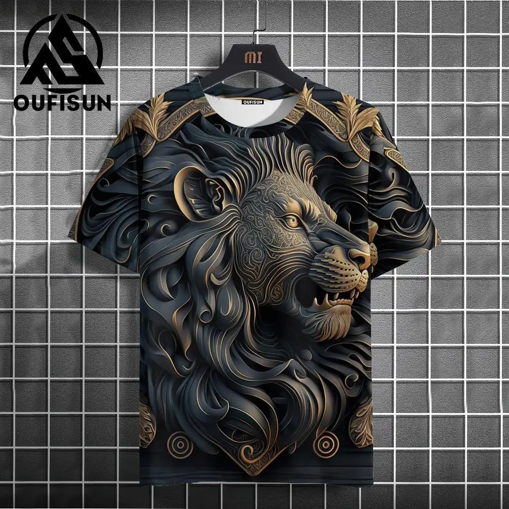 Men\'s T Shirt 3d Animal Print Summer Short Sleeve Tops Fashion Crew Neck Pullover Oversized Male Clothing Outdoor T-Shirts