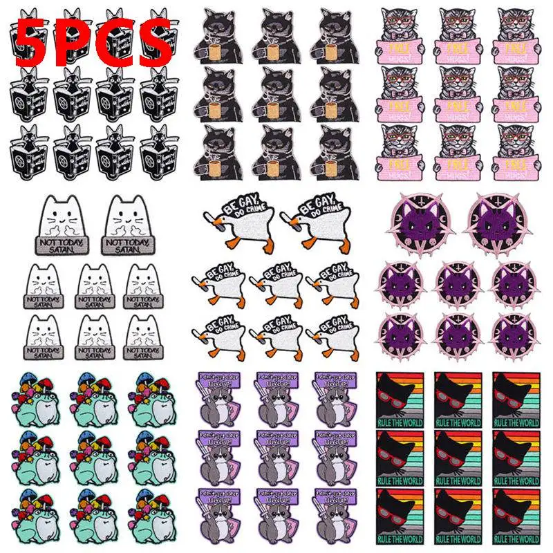 

5PCS/Lots Cat Animal Embroidery Patch Cartoon Iron On Patches For Clothing Thermoadhesive Patches On Clothes DIY Sewing Applique