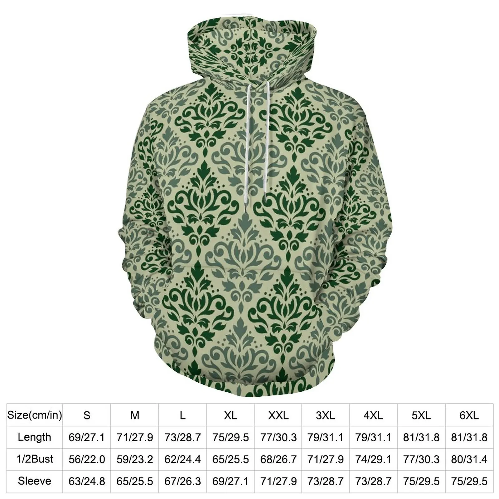 Baroque Print Casual Hoodies Couple Vintage Damask Kawaii Design Hooded Sweatshirts Winter Long Sleeve Classic Oversize Hoodie