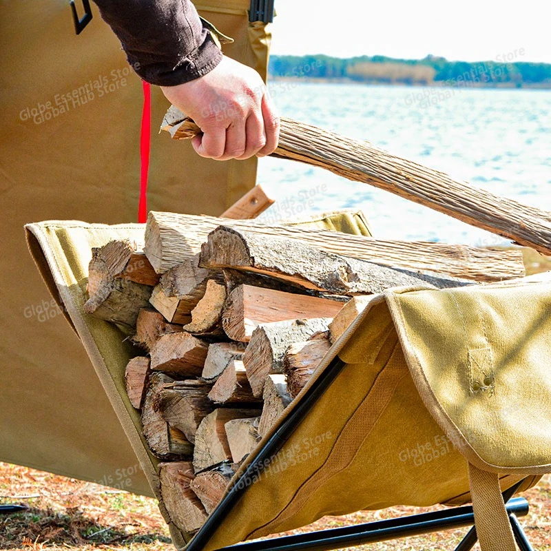Camping Picnic Lift Wood Storage Bag Firewood Bag Outdoor Portable Bundle Aluminum Alloy Bracket Moisture-proof
