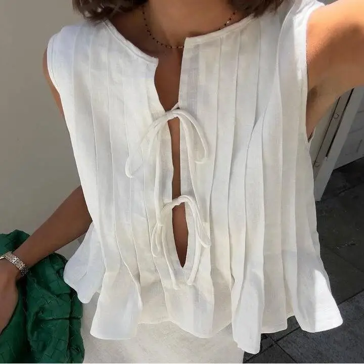 

Women's Tied Cotton Linen irt Summer Casual Loose Fit No Brand Commute Sle Pure Color ex Svel irt
