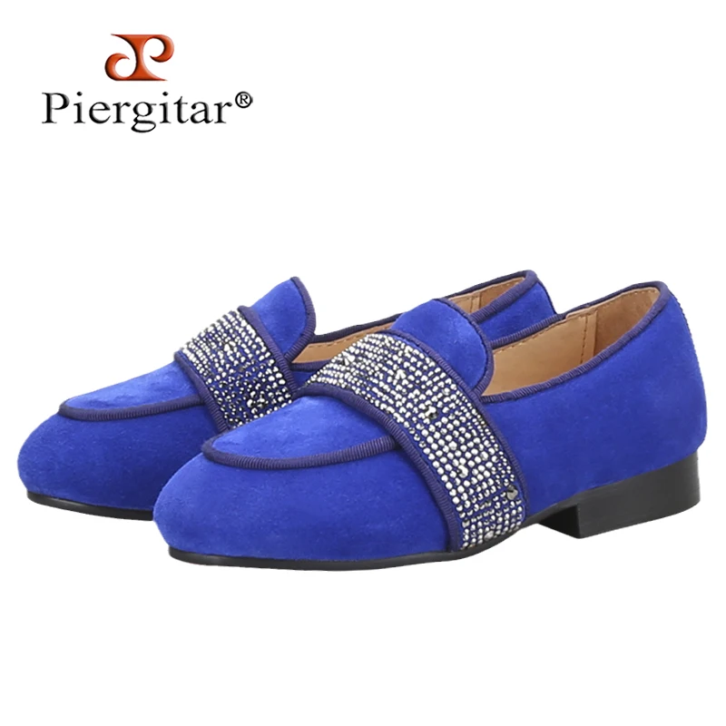 Black And Klein Blue Suede With Handmade Rhinestones Children Loafers For Birthday The Same Adult Shoes Design Parent-Child Shoe