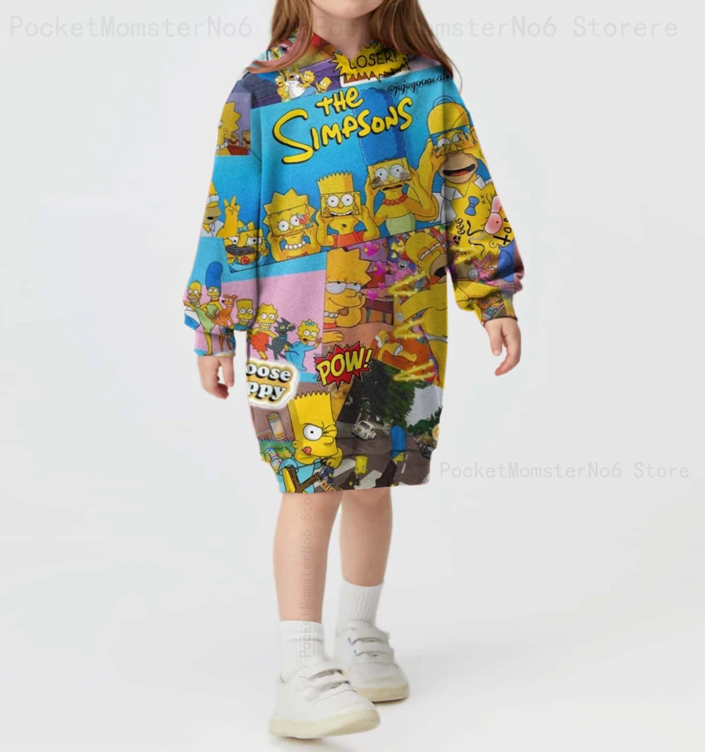 Street Fashion Disney Simpsons Printed Hoodie Children's Sweater 4-14 Years Old Children Girls Casual Autumn and Winter