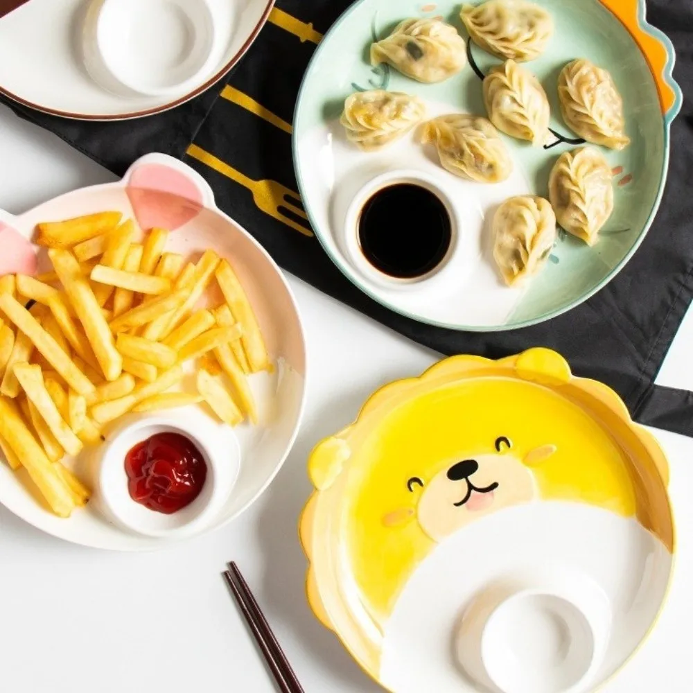 Ceramic Dipping Sauce Dish Japanese Style Animal Shape Cow Sushi Plate Dipping Sauce Compartment Thicken French Fry Plate