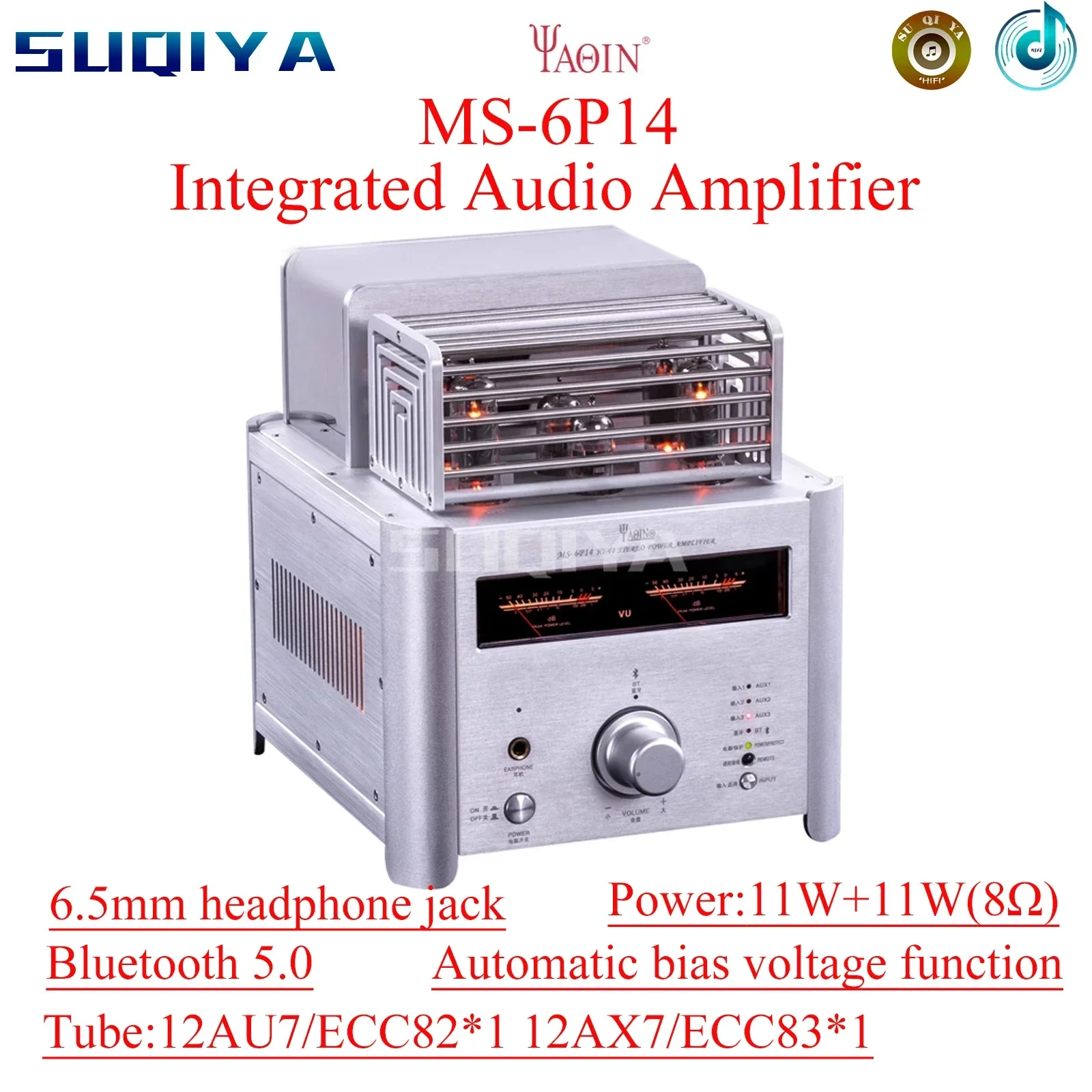 

SUQIYA-YAQIN MS-6P14 Imported EL84 Vacuum Tube Bluetooth Amplifier 11W*2 Fever HiFi Power Desktop Speaker Factory Direct Sales