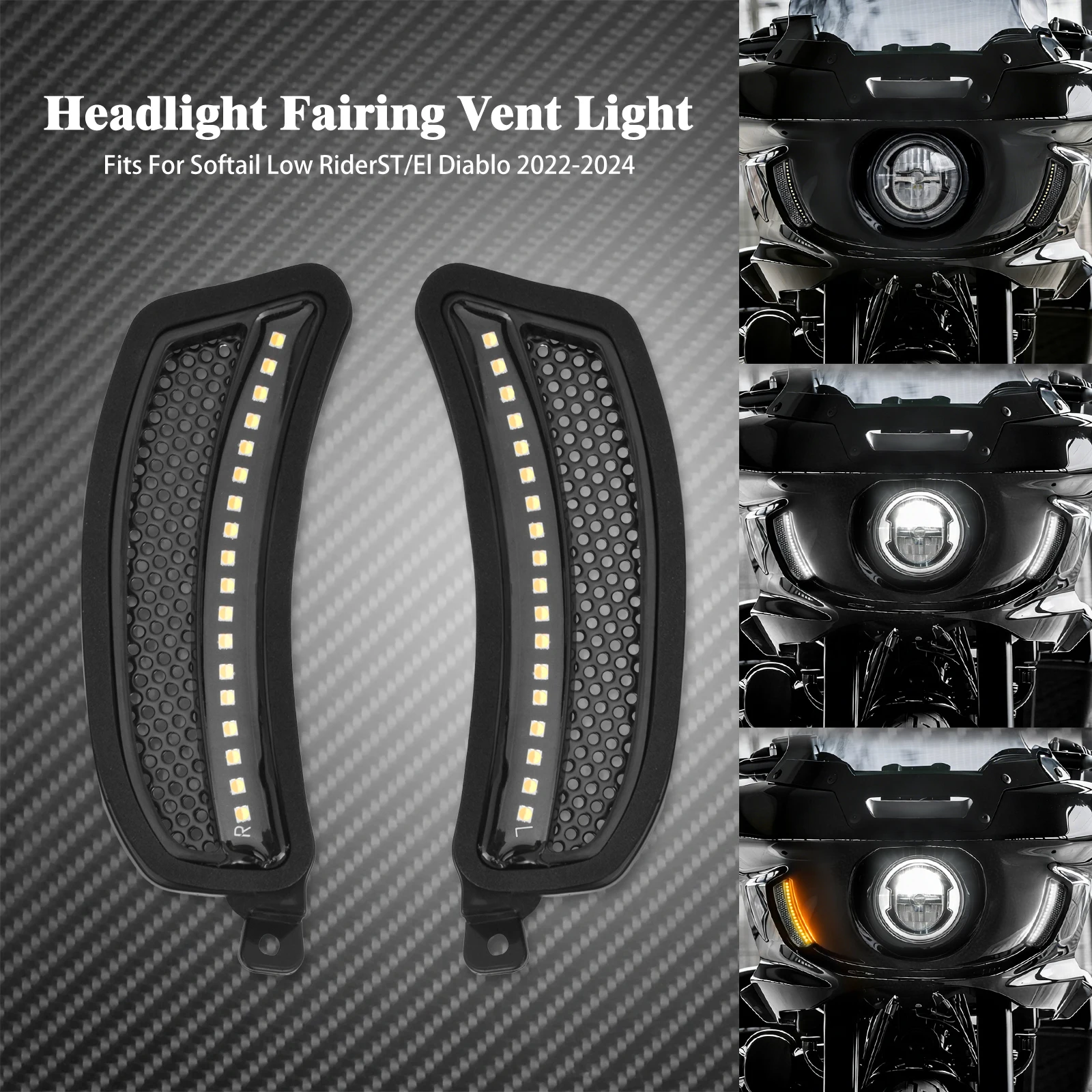 

Motorcycle LED Front Vent Turn Signal Light Headlight Fairing Accent Lamp For Harley Low Rider ST FXLRST 2022-2024 FXRST 2022