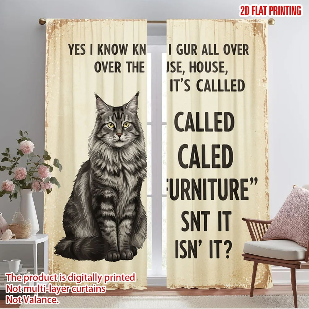 

2pcs 2D flat printing Curtain Cat Fur Furniture Isn't It 100% Polyester Fabric Without Electricity Birthday Party for Holiday