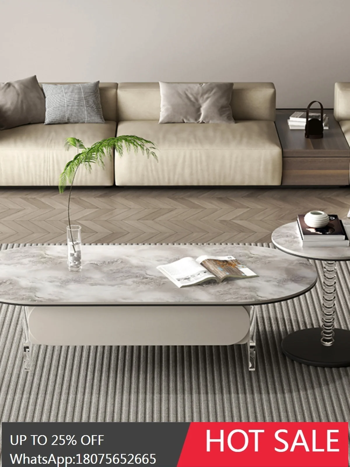 Italian minimalist acrylic suspended coffee table Bulgari rock slab supercrystalline stone coffee table design