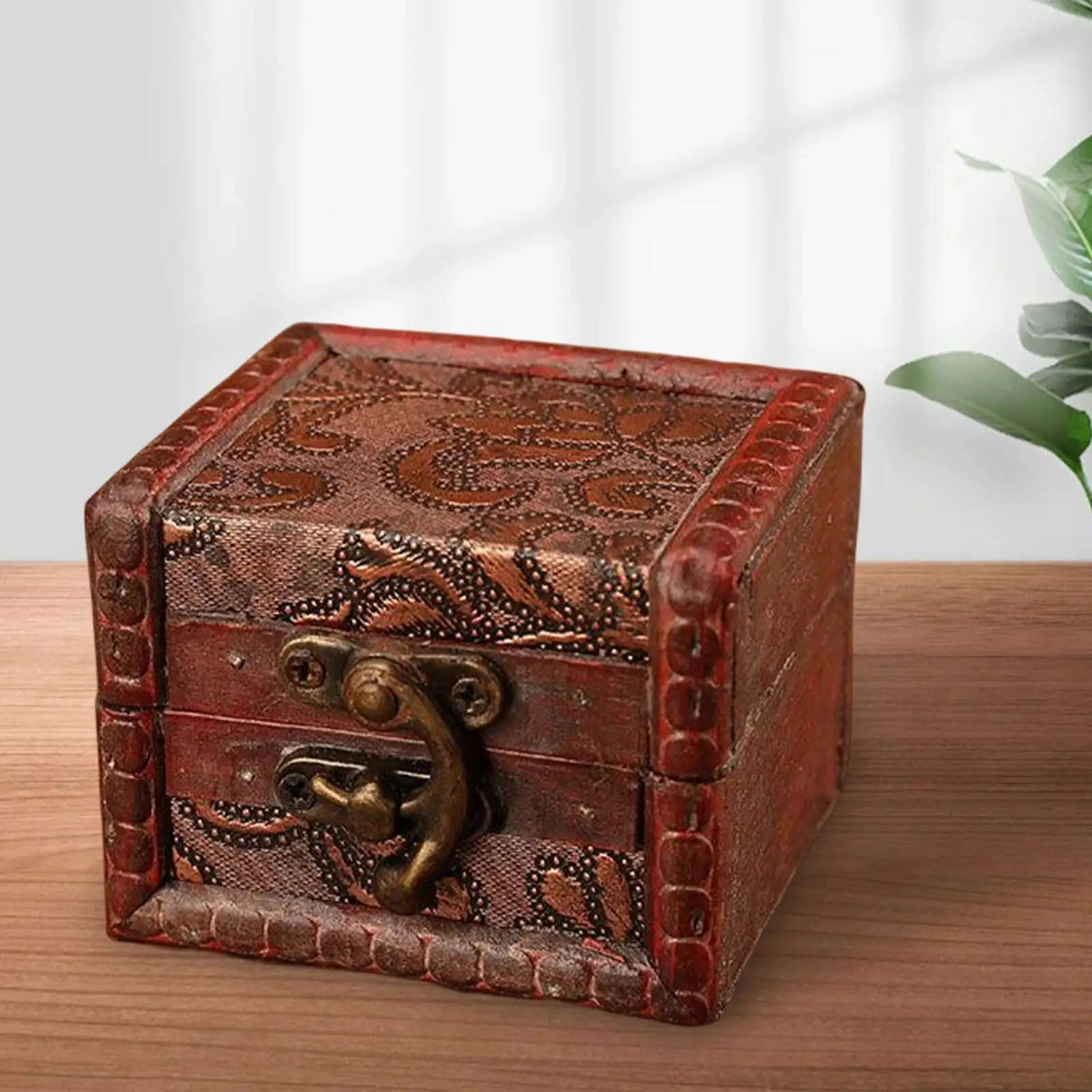 Rustic Wooden Jewelry Box with Lock Storage Box Jewellery Trinket Box Holder for Ring Brooches Bracelets Earrings Ear Studs