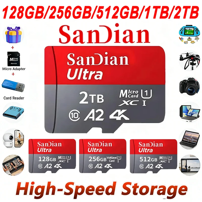 Tarjeta Micro TF/SD de 128 GB, tarjetas de memoria de alta velocidad Clase 10, tarjeta de memoria SD de rendimiento estable para teléfonos/cámaras digitales/reproductores MP3