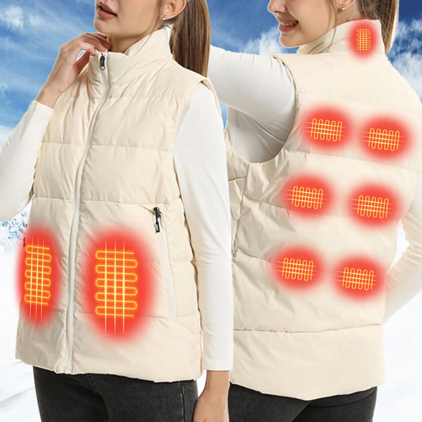 

Down Heated Vest Men And Women Winter Thermal Heated Jacket Electric Heating Keep Warm Clothes Oversized Waistcoat For Hiking