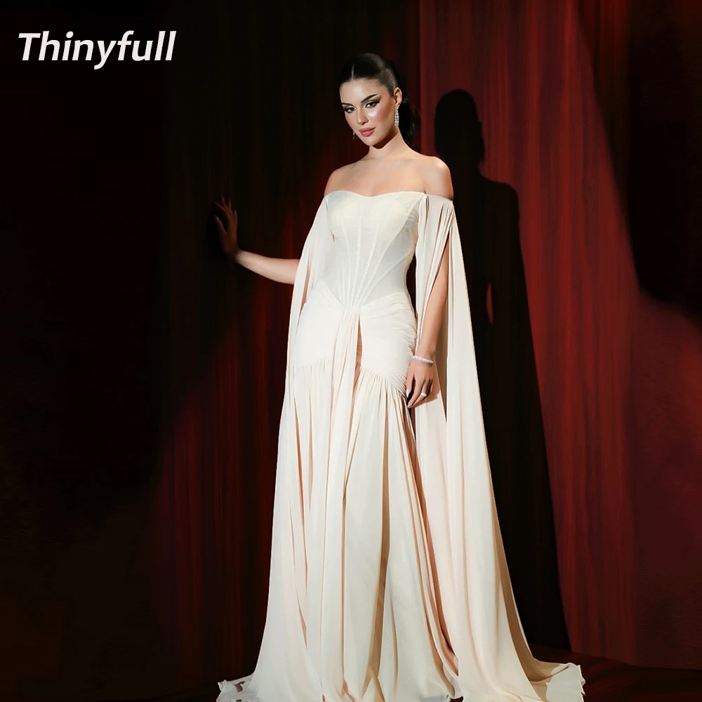 

Thinyfull Mermaid Chiffon Prom Dresses Sleeveless Off Shoulder Holiday Style Gown Evening Party Dress Robe De Soirée Customized