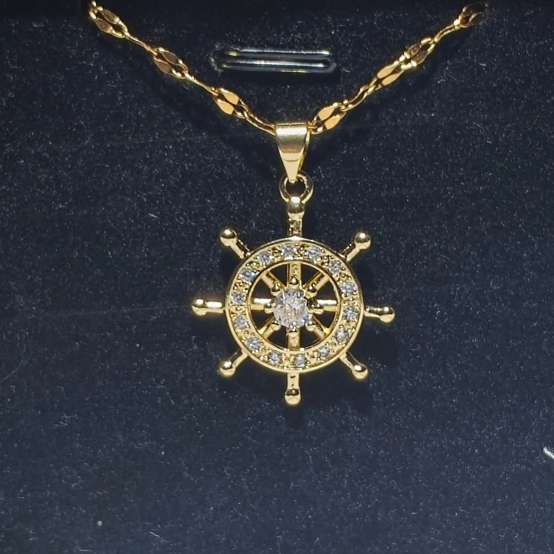 Nautical Themed Ocean Waves Steering Wheel Necklace, Unique and Stylish