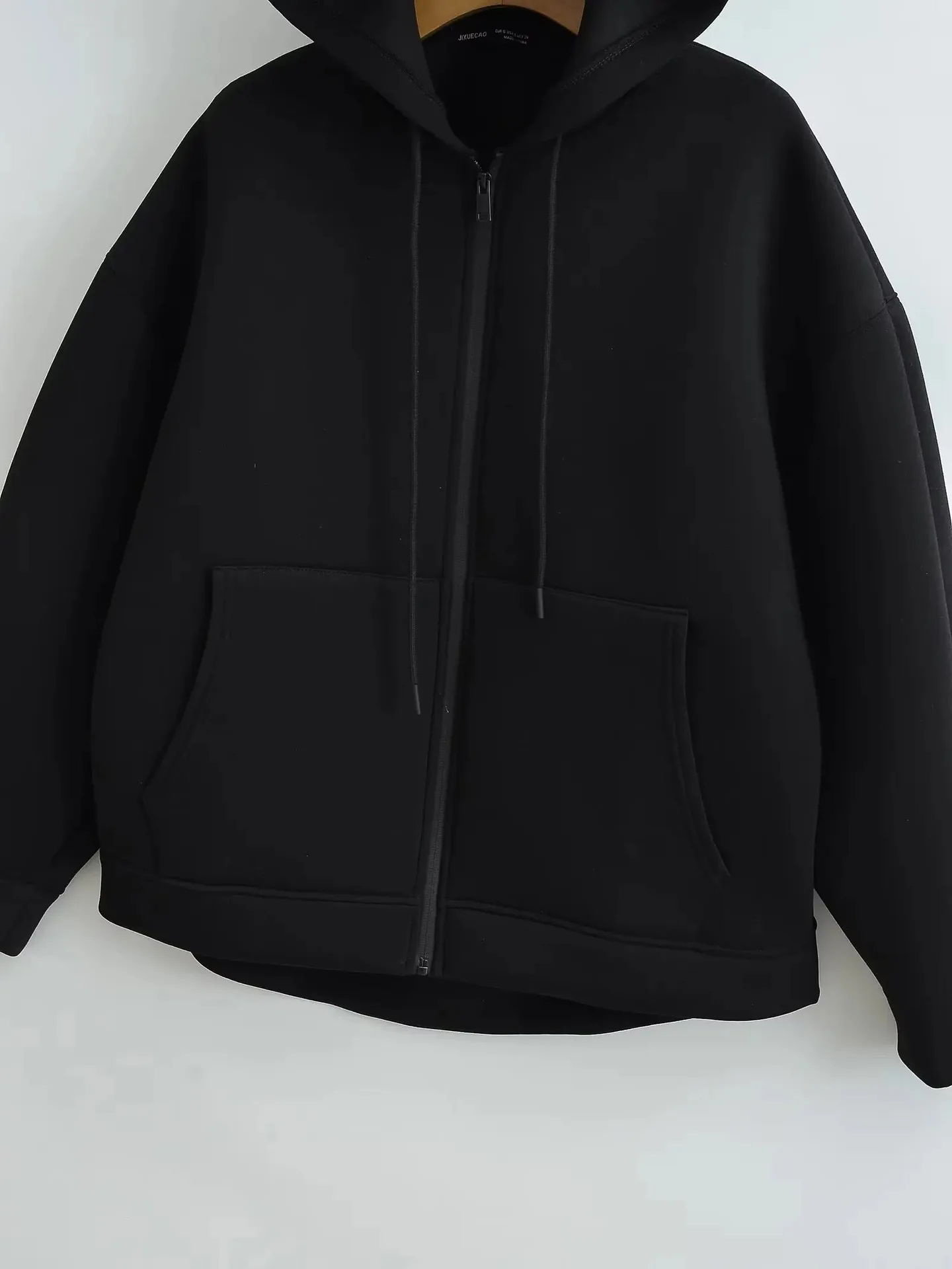 Herbstliche Damen-Freizeitjacke mit Kapuze, lockerer Oversize-Schnitt, Reißverschluss-Hoodie, Sweatshirt, einfarbiger Mantel, schicke Oberbekleidung für Bürodamen, Oberteile – Detail 23
