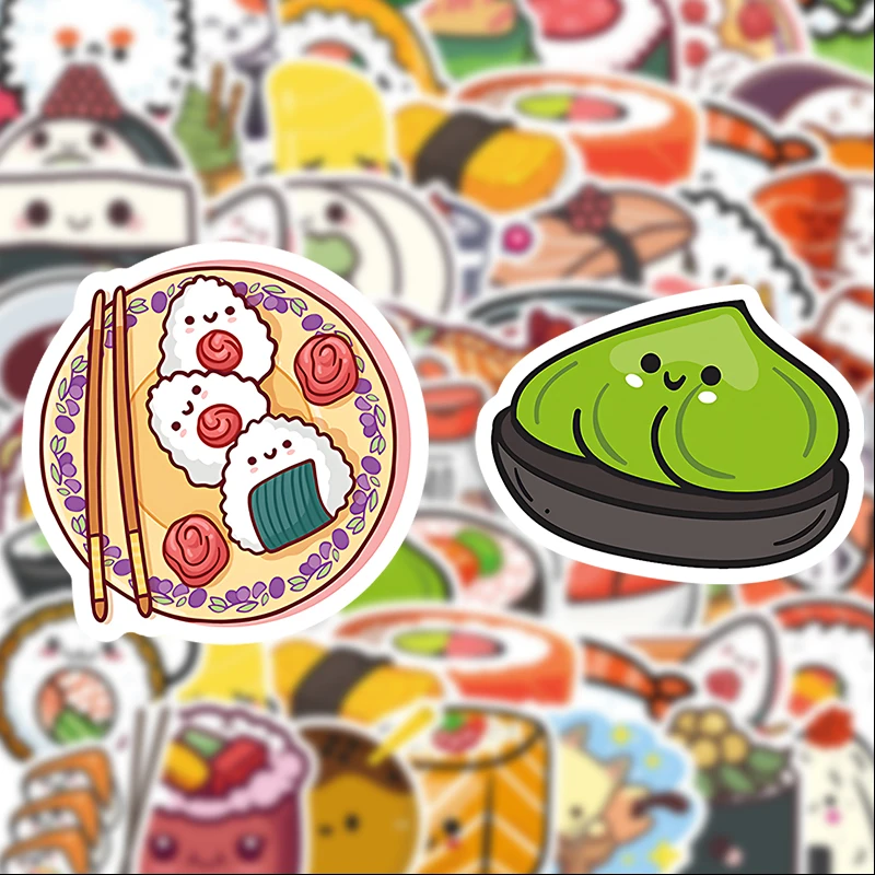 50 Sushi Graffiti Stickers, Suitable for Diaries, Laptops, Car Bumpers, Skateboards, Water Bottles, Computers, Phone Decorations, Etc