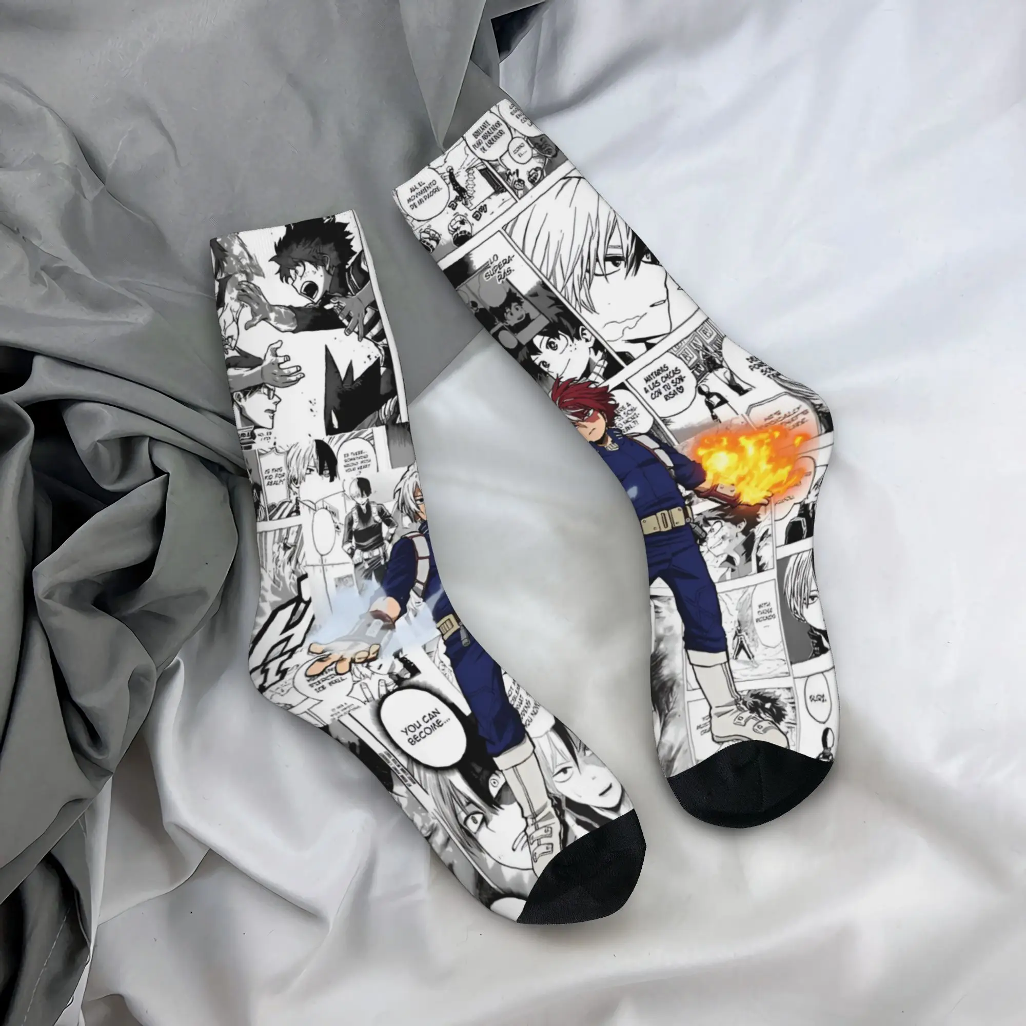 Calcetines de moda con diseños de My Hero Academia para hombres y mujeres, con estampado 3D, motivos de manga, Katsuki Bakugo, Midoriya Izuku, para baloncesto y deportes.