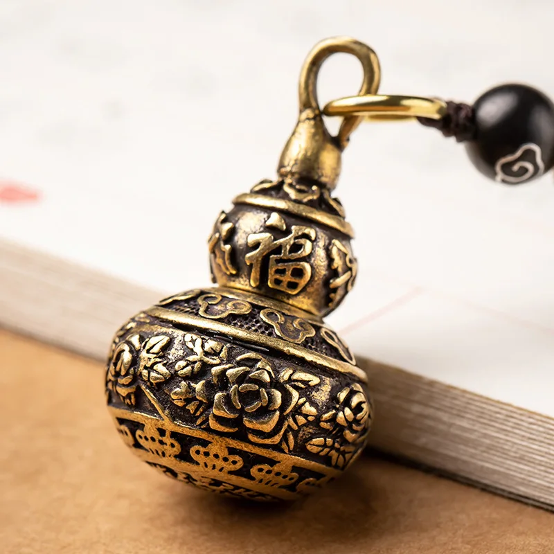 Estatua de la Haba de la Fortuna (Wu Lou) de Latón Puro Chino, Adorno para el Hogar, Mesa, Estantería, Protección de la Fortuna, Llavero