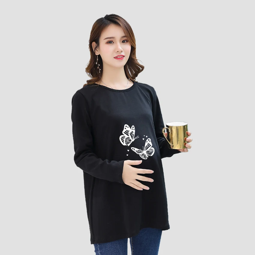 

Casual 90s Pregnant Women Tee Funny butterfly Cartoon Print Maternity Clothes Casual Pregnancy T Shirts Mom Long Sleeve Shirt