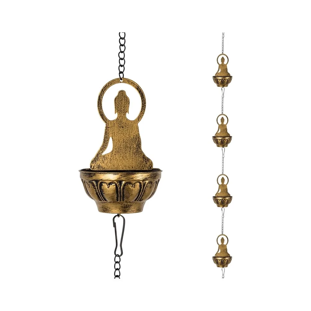Buddha Cup Rain Chain for Gutters 10.2ft Iron Material Designed for Residential Roof Drainage and Visual Interest