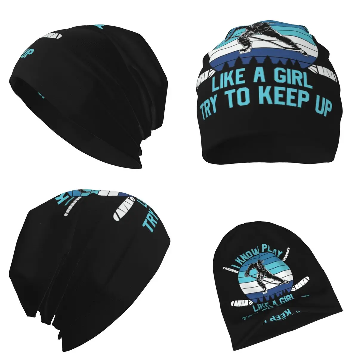 أعلم أنني ألعب مثل فتاة حاول حفظ الهوكي الدافئة محبوك قبعة موضة بونيه قبعة الخريف قبعة صغيرة للرجال النساء الكبار