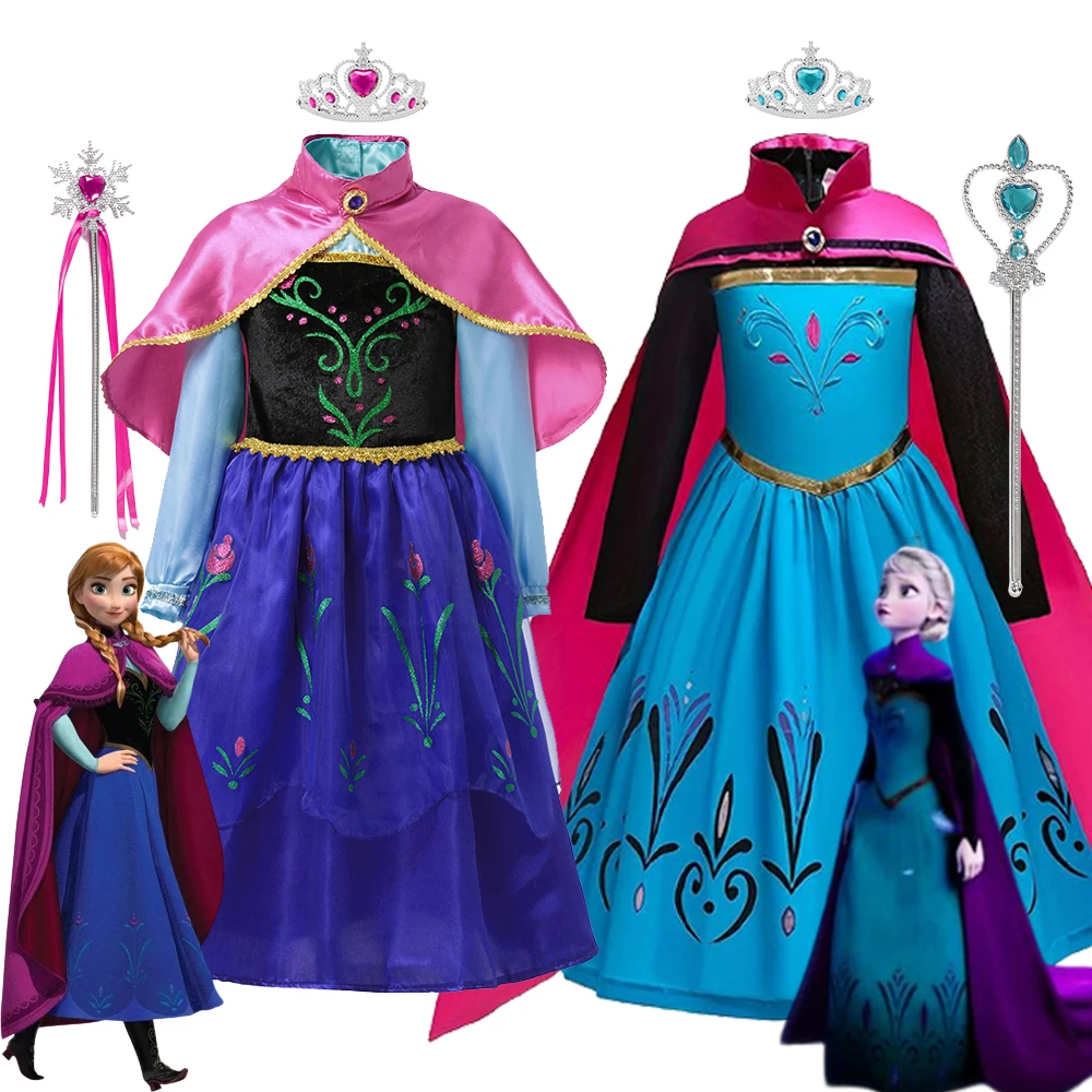 

Disney Frozen Elsa Dress For Girls Anna Princess Dress Long Sleeves With Shawl Cosplay Costumes Halloween Carnival Dress Up