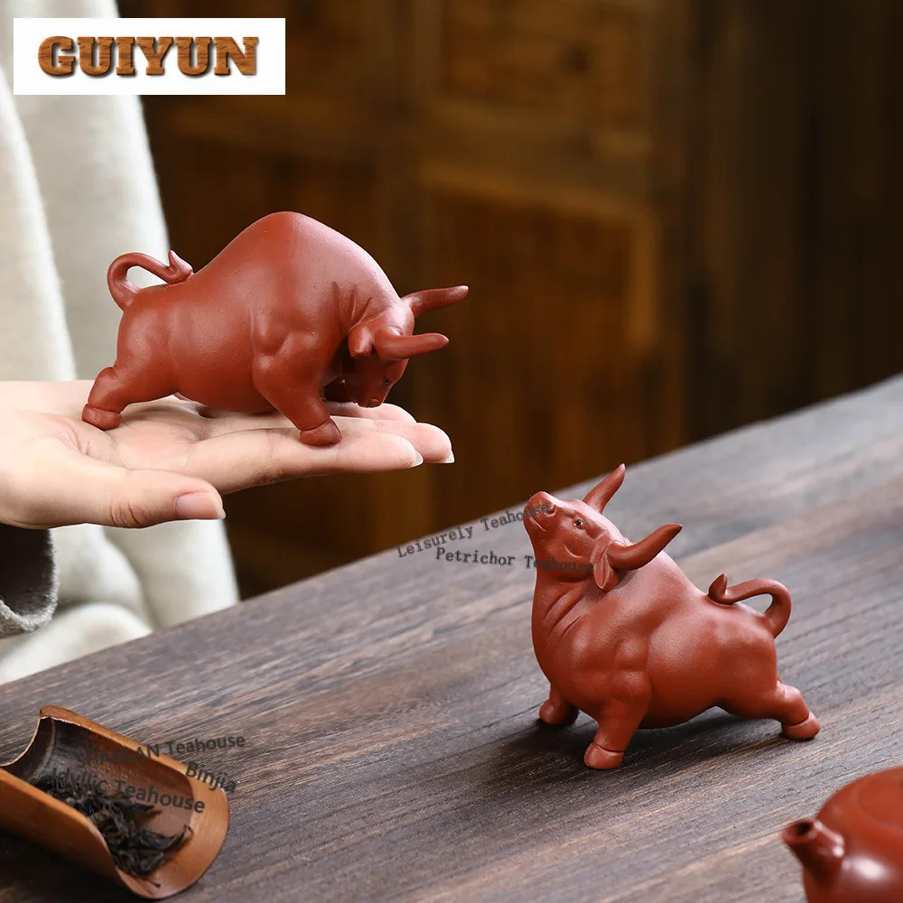 

Yixing Purple Clay Cattle Wealth-attracting Tea Pet Handmade Tea Sculpture Tea Figurine Play Toys Tea Statue Ornaments Supplies