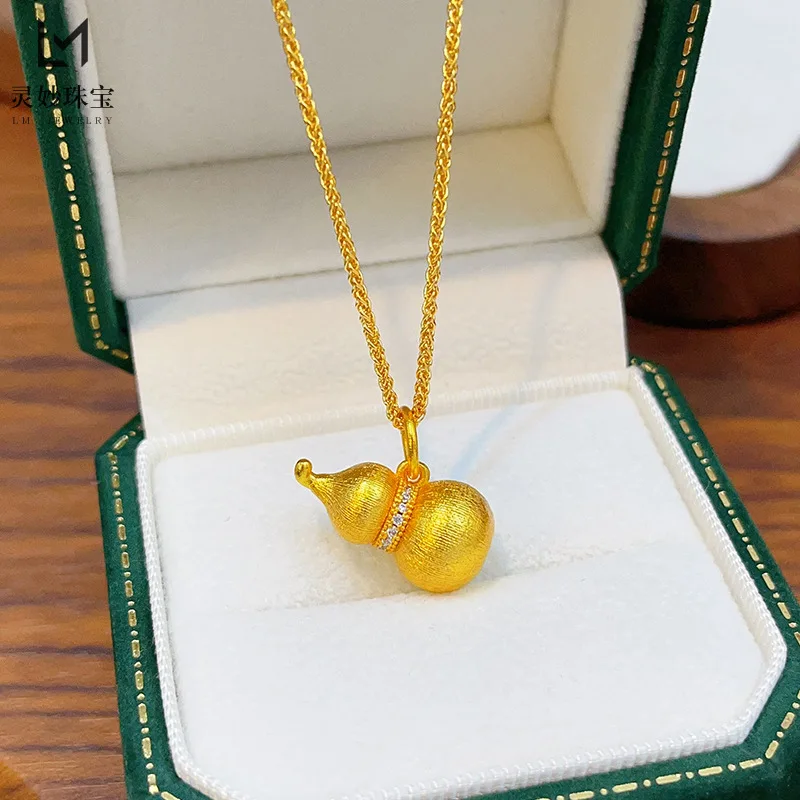 

Роскошные ювелирные изделия из настоящего золота 9999 24 карата, матовое маленькое ожерелье с подвеской в горошек и бриллиантами для женщин, однотонные подарки в стиле ретро для подруги