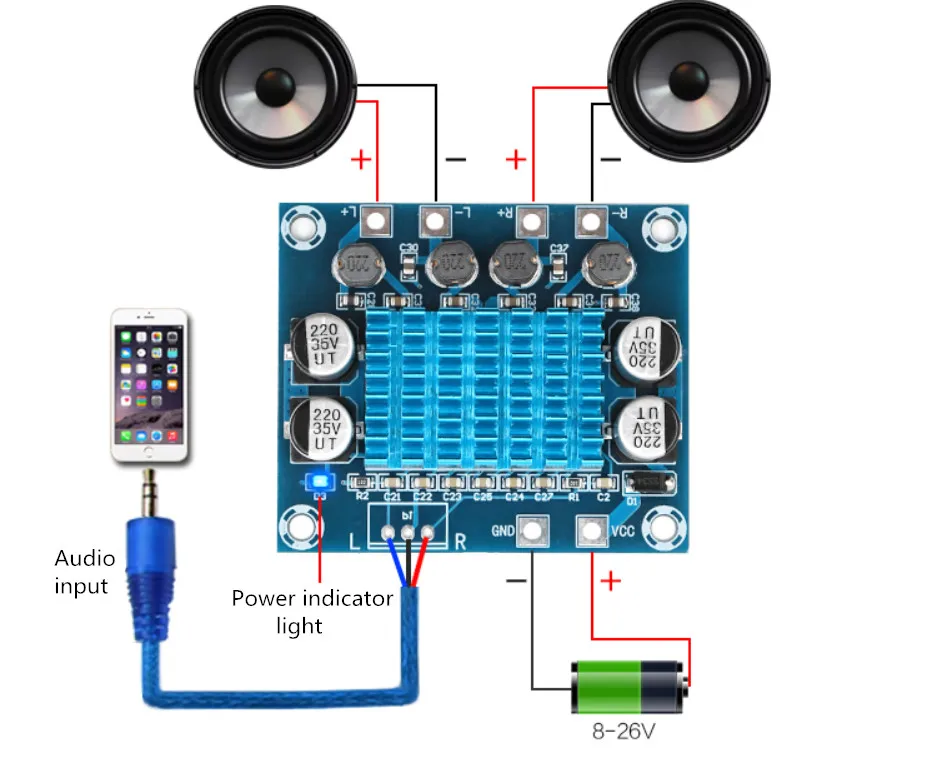 1pcs TPA3110 XH-A232 30W+30W 2.0 Channel Digital Stereo Audio Power Amplifier Board DC 8-26V 3A