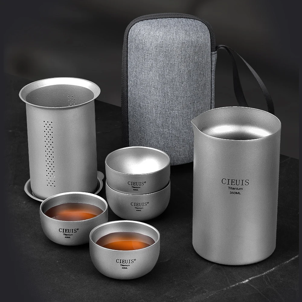 Portable Travel Tea Sets, Pure Titanium Tea Maker, Outdoor Camping And Travel Home, Double Layer, Olecranon Tea Making Set