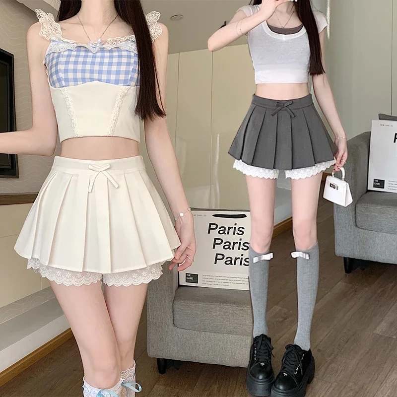

Sweet and versatile spring and summer bow lace spicy girl slimming super shorts women's pants skirt half skirt