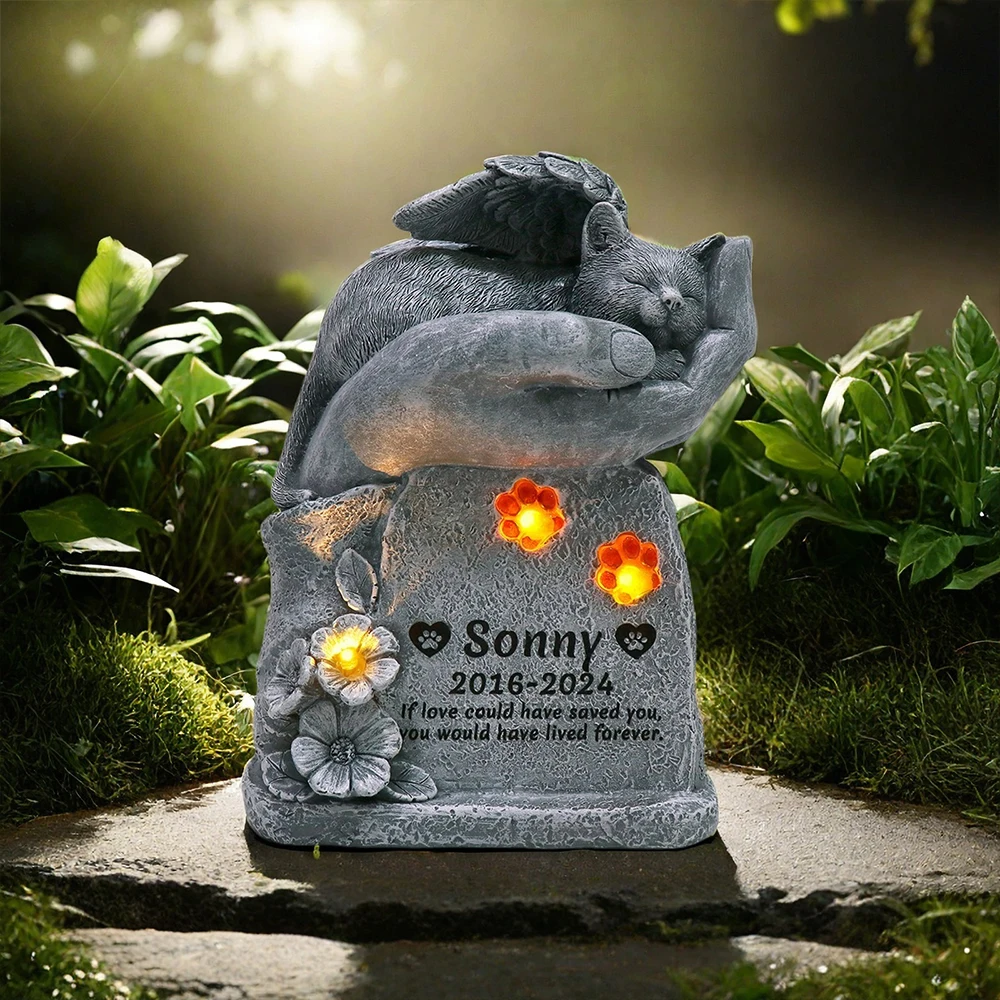 Customizable Animal Cat Angel Hand-painted Resin Memorial Ornament LED-Lit Pet Grave Figurine Custom Plaque Model SouvenirPet na