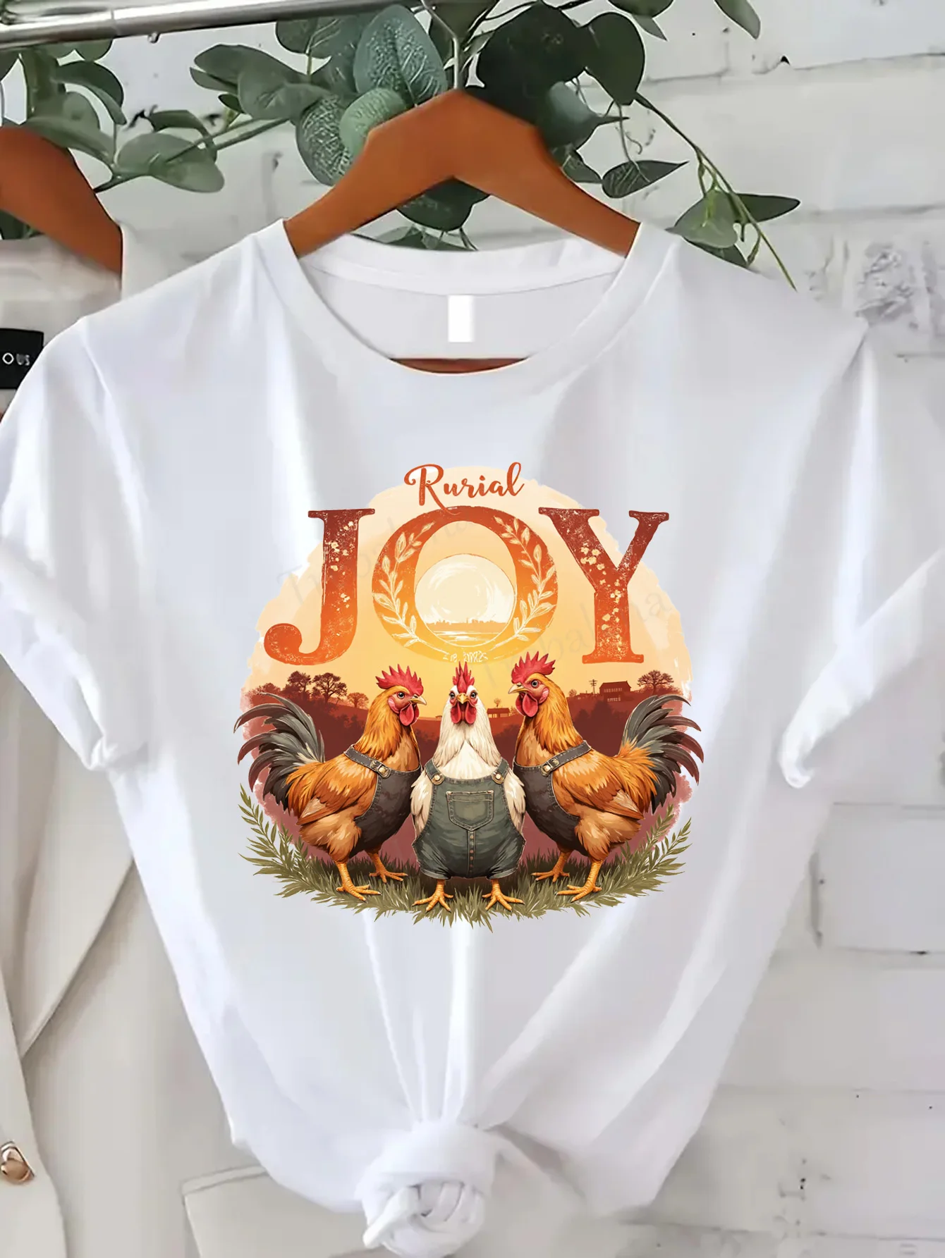 

Comfortable Women's Print T-shirt Rustic Joy Farmhouse Chicken Graphic Tee for Women