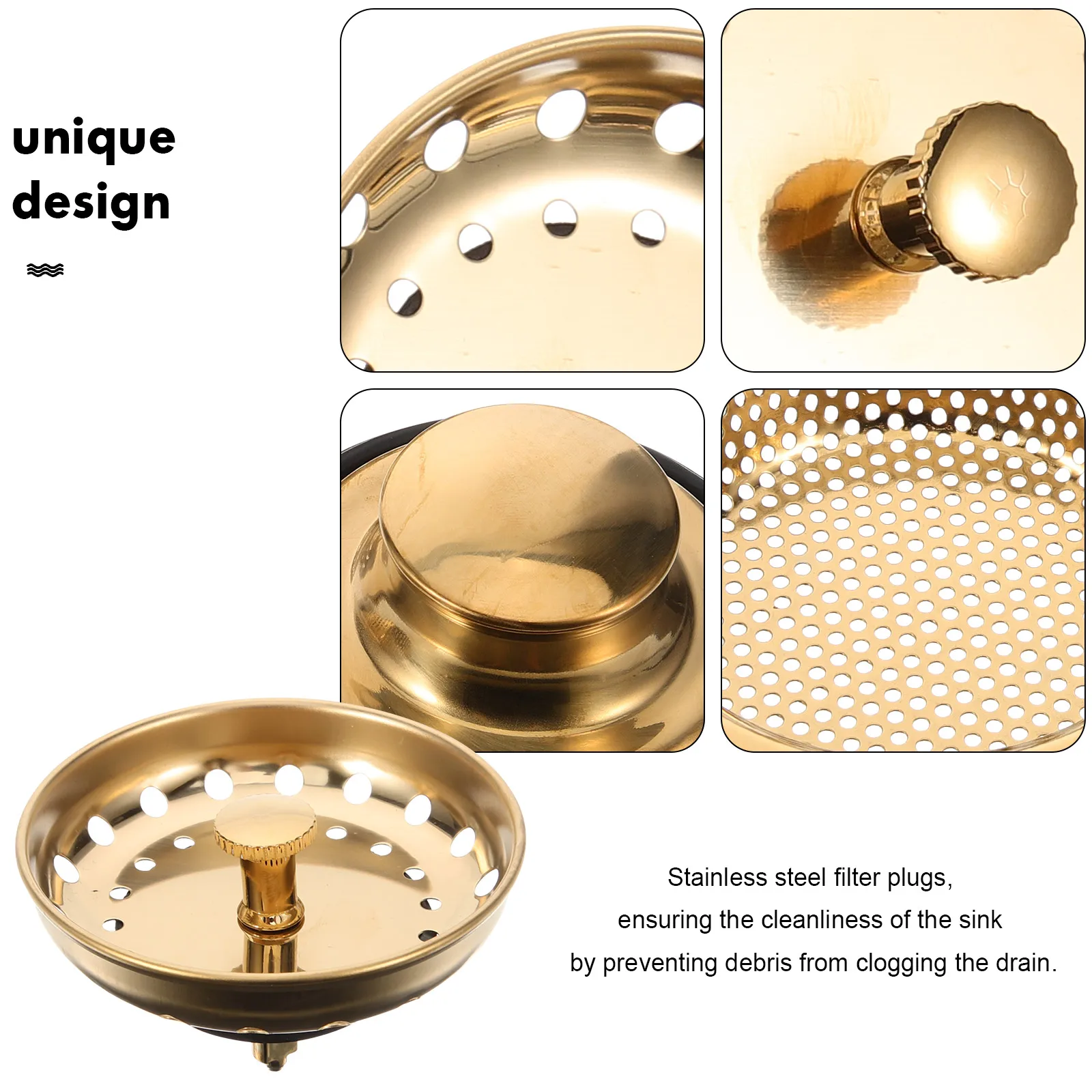 

Three Piece Kitchen Sink Drain Basket Stopper Hair Catcher Stainless Steel Filter Strainer Plugs Sink Leak Preventer