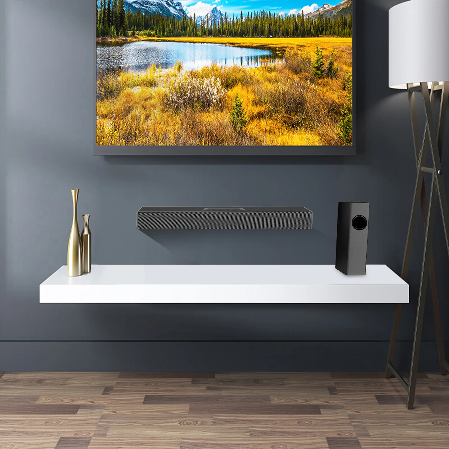 S22 Echo Wallซับวูฟเฟอร์ 80W High-power Blue Tooth Soundbarลําโพงเกมคอมพิวเตอร์เดสก์ท็อปโฮมเธียเตอร์Kเพลงเสียงไฟเบอร์U Disk