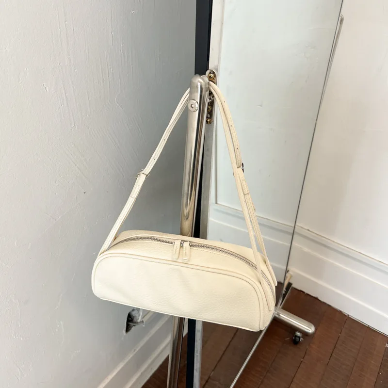 Koreanische Lychee-Textur Schultertasche, Damen Einfarbige Minimalistische Unterarmtasche, Vintage Pendler-Handtasche mit Reißverschluss – Detail 12