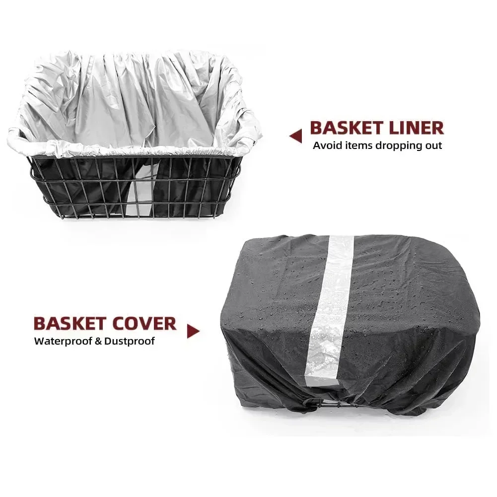 Basket Cover Bicycle Basket Bike Accessories Bike Basket Cover Black Polyester Rain Cover 2-in-1 Bicycle Basket Cover MTB Bike