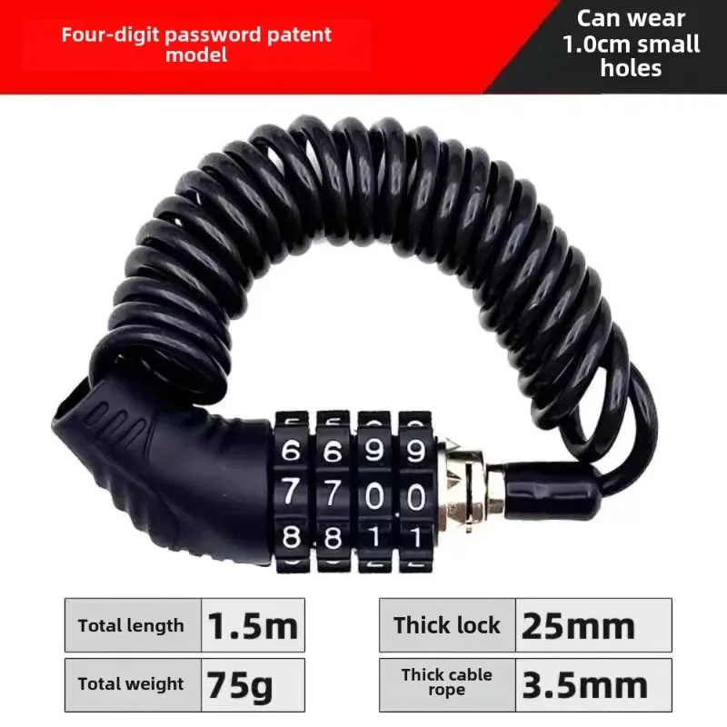 1PC 4-Digit Combination Anti-Theft Chain Cable Lock – Portable Durable Wire Rope for Motorcycle, Bicycle & Helmet Security
