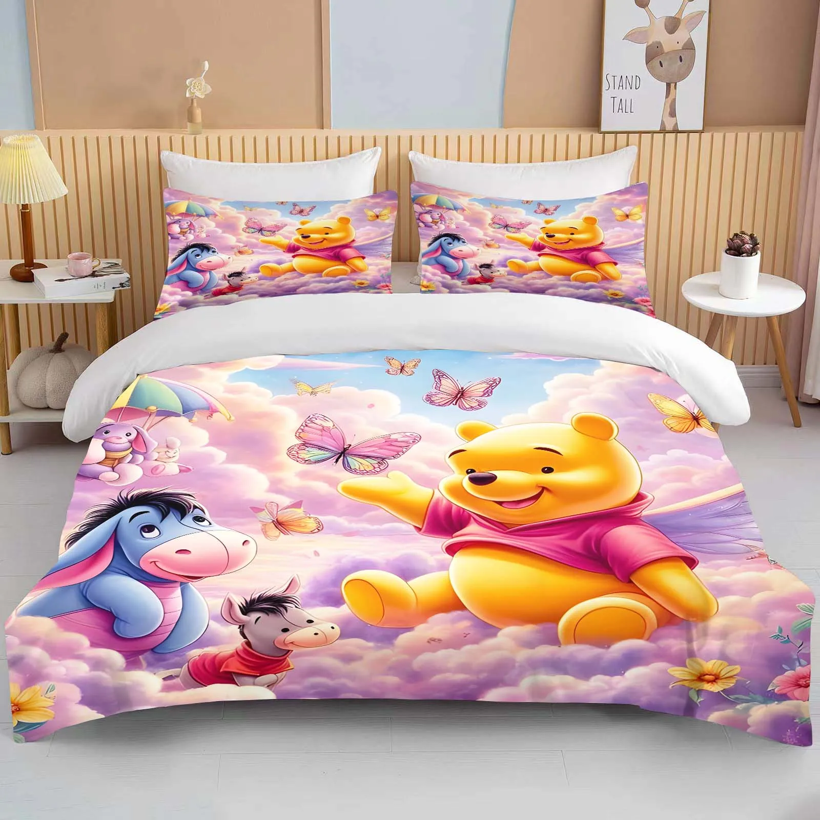 10 Sizes Disney Winnie The Pooh Printed Bedding Set Cartoon Microfiber Bed Set Pillowcase Adult Bed Cover Bedroom Bed Set Duvet