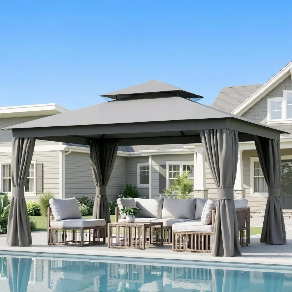 

10'x12' Outdoor Gazebo, Heavy Duty Metal Frame Patio Gazebo Canopy with Waterproof Double Roofs, Tent Shelter, Customized