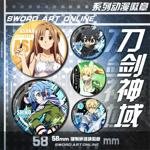 58mm Anime Spada Arte Online SAO Kirigaya Kazuto Kirito Kirigaya Suguha COSTUME Cosplay Distintivo Pin SPTE Spilla in banda stagnata ﻿   Regalo di Natale