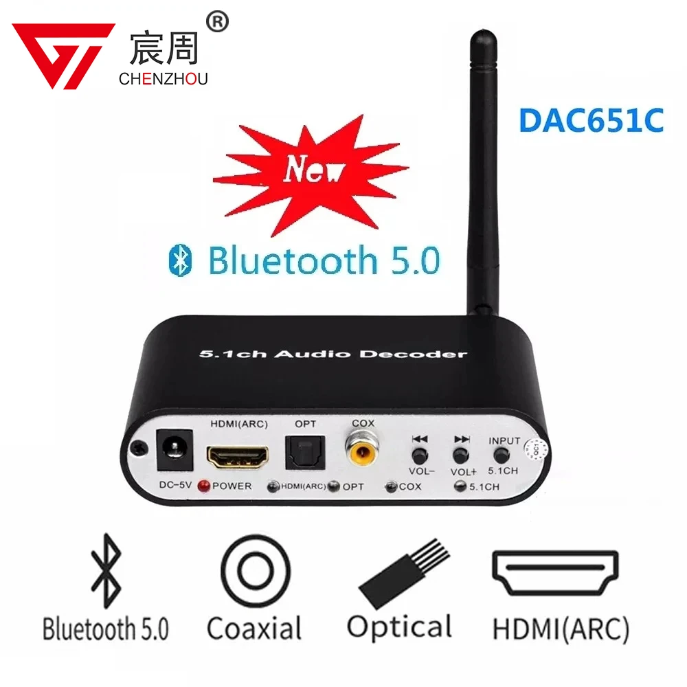 

5.1 Audio Decoder Bluetooth 5.0 Receiver DAC DTS AC3 FLAC APE HD toHDMI-compatible Extraction Converter CoaxialToslink SPDIF ARC