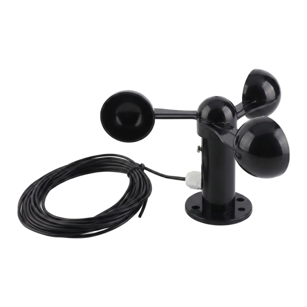 Durable Universal Anemometer Sensor ABS Black Wind Speed Sensor Waterproof Cable Accuracy Measurement Three Cups Anemometer