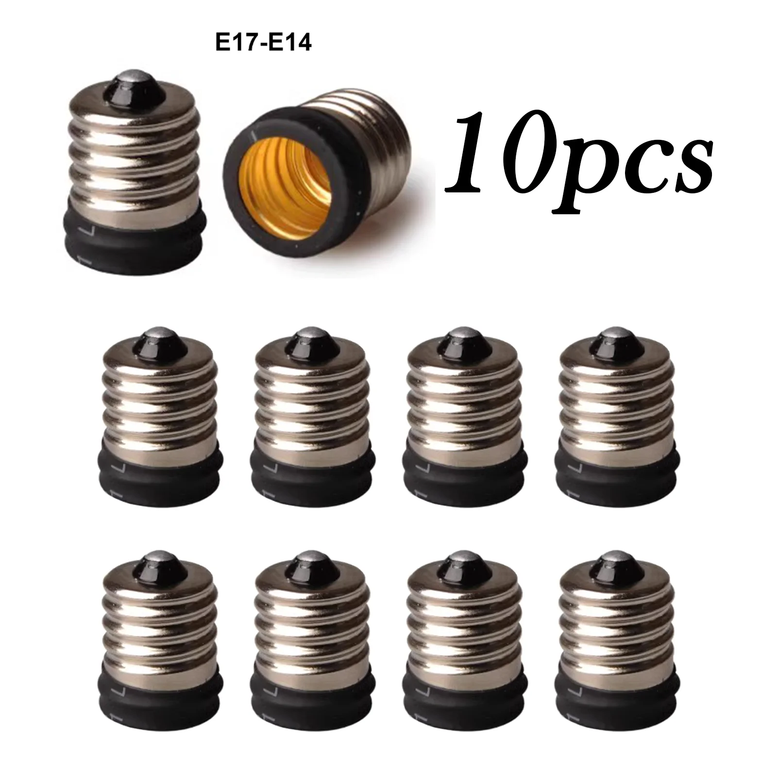10 قطع محول لمبة E17 إلى E14، قاعدة حامل مقبس المصباح لمصابيح الإضاءة LED/CFL/الهالوجين، متينة، أسود #1
