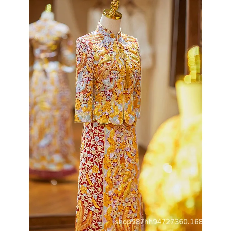 Heavy Industry Gua Huang Long Feng a new style of Chinese wedding dress and toasting attire