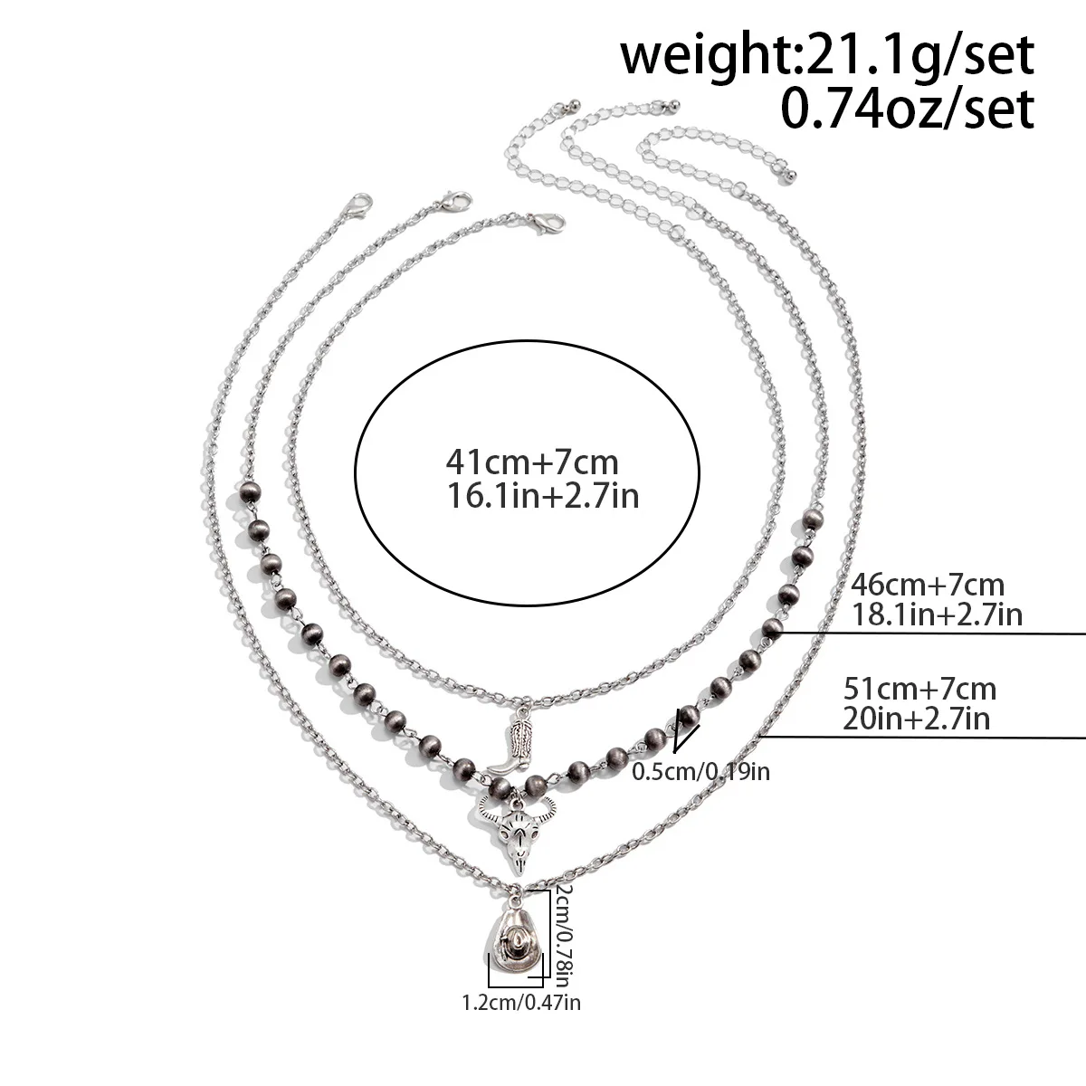 Western Cowboy Hat Boots Bull Head Alloy Pendant Necklace 2025 Retro Creative Simple Round Beads Girl Fashion Jewelry