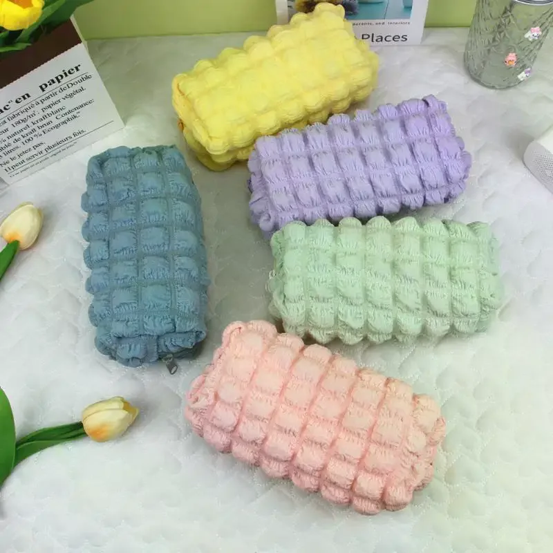 Fashion Bubble Grid Zipper Pencil Bag School Office Supplies Stationery Pouch Purse Storage Cute Makeup Bags Pencil Box