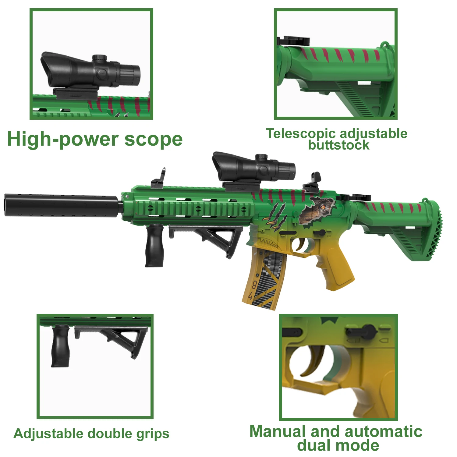 M416 Elektrisch gelbal Speelgoedpistool Handmatige en elektrische modus Buitenschietspel Halloween Kerstcadeau (kogels niet inbegrepen)