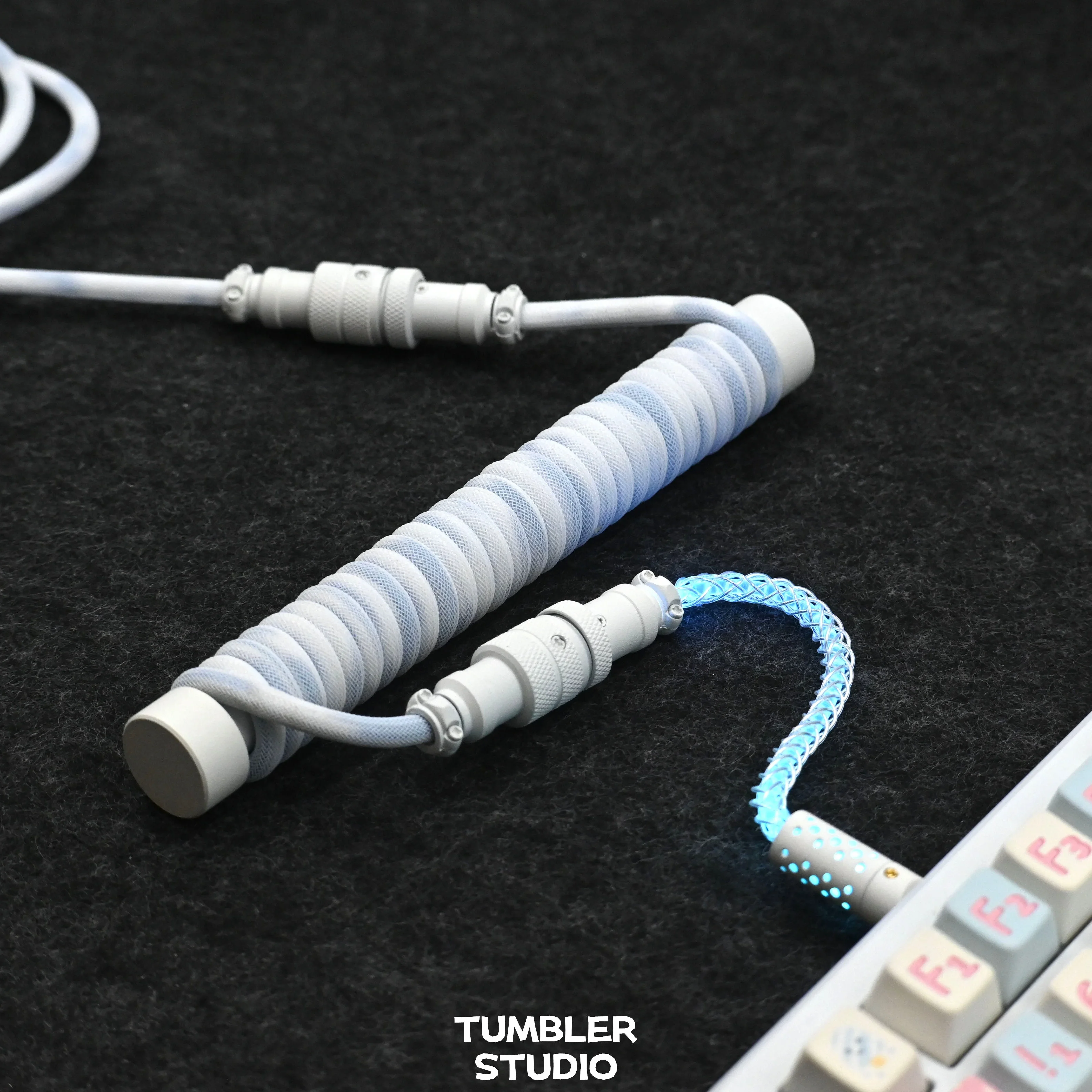 Tumbler Studio RGB Three-Section Custom Mechanical Keyboard Aviator Cable Lighting Coiled Gaming Cord Magnetic Switch Accessory