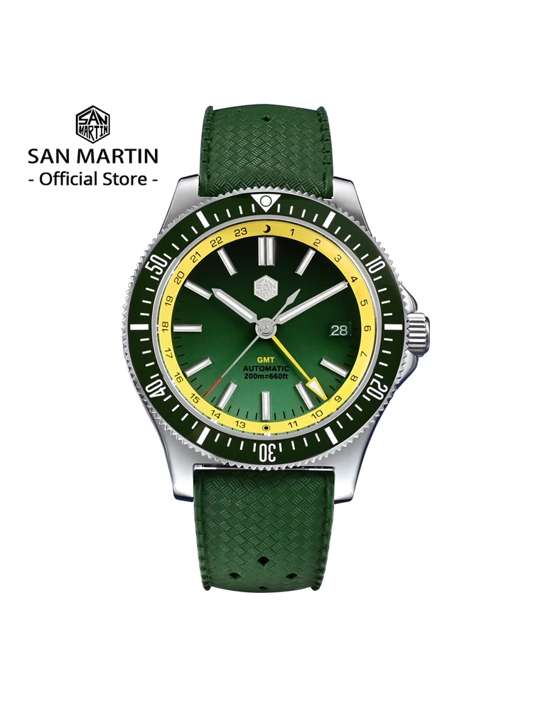 San Martin Original Design 41mm GMT Dive Watch NH34 Automatic Mechanical Quick Release Bracelet Waterproof 200m Luminous SN0119