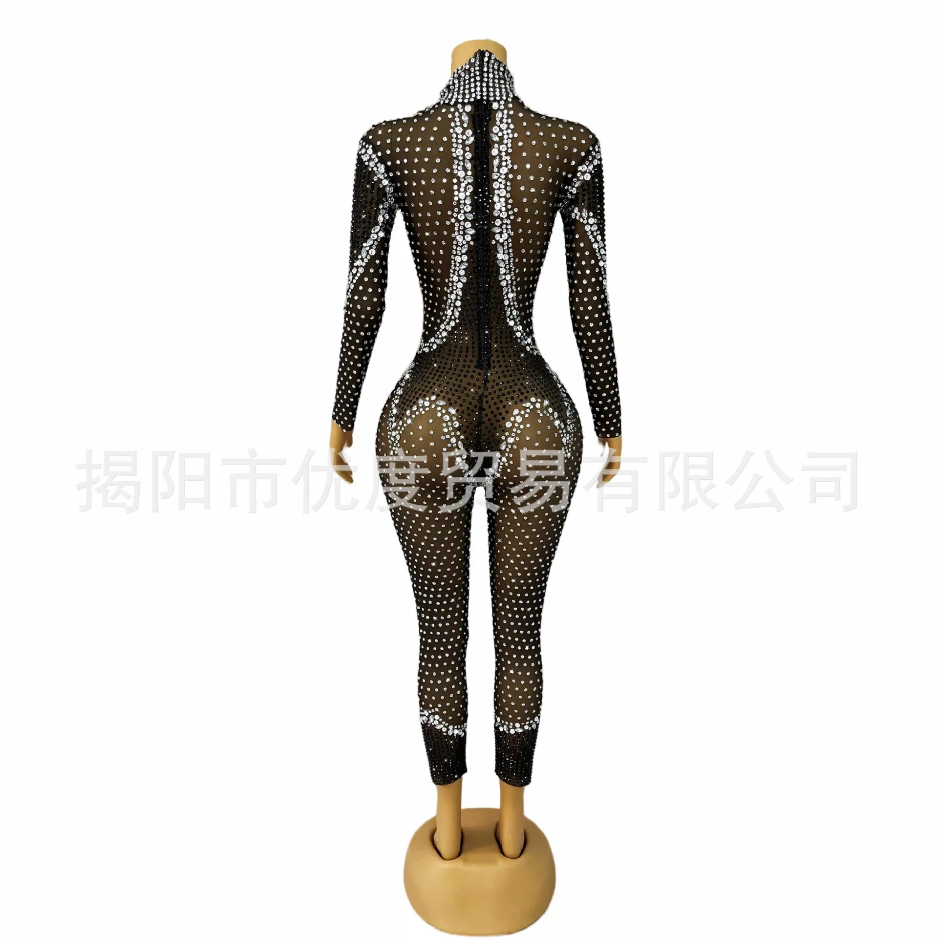 Personalized Slim Fit Handmade Black And White Rhinestone Dress Cocktail Party Performance Party Jumpsuit Spotted Dog Abendkleid